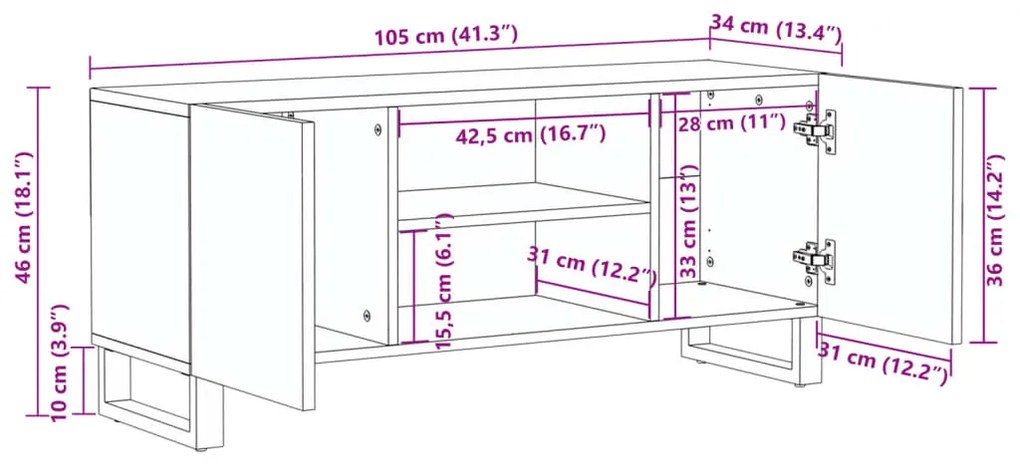 Móvel de TV 105x34x46 cm madeira de mangueira maciça branco