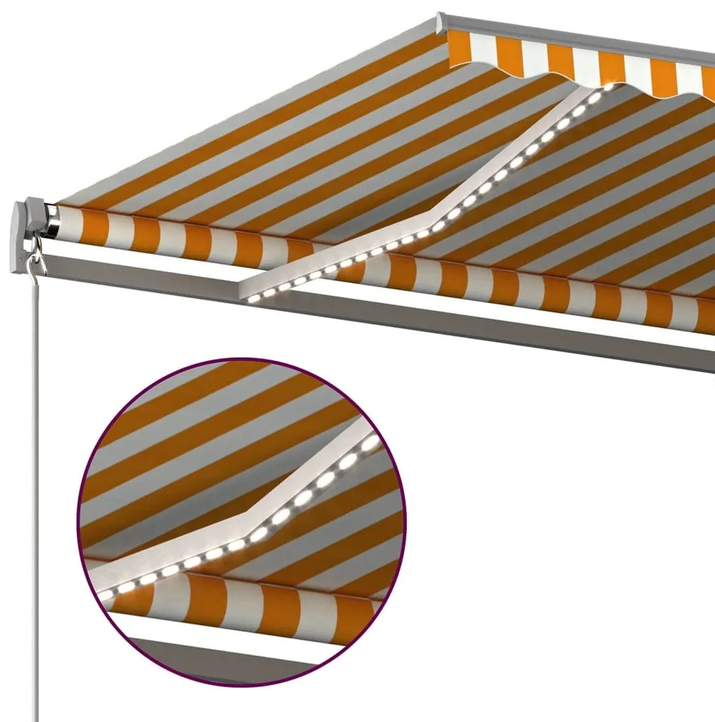 Toldo autom. LED e sensor de vento 600x350 cm amarelo/branco