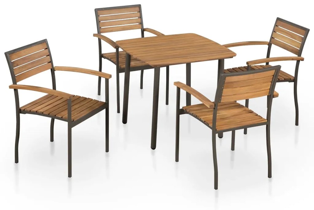 vidaXL 5 pcs conjunto de jantar exterior madeira acácia maciça e aço