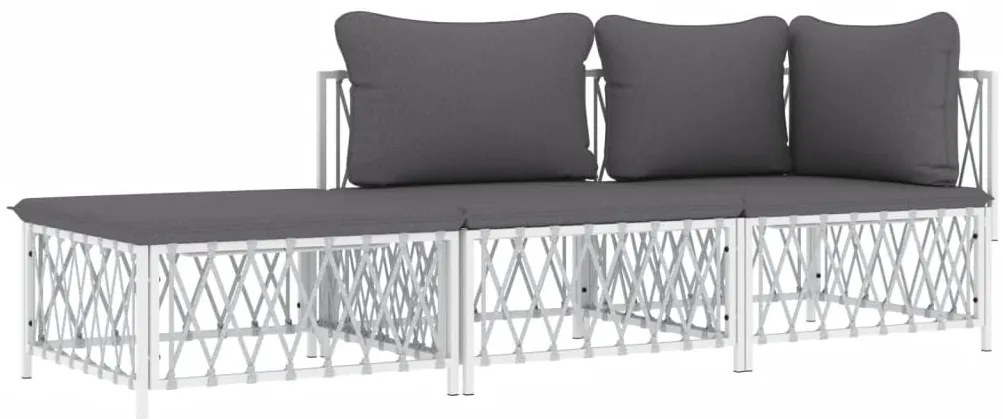 3 pcs conjunto lounge de jardim com almofadões aço branco