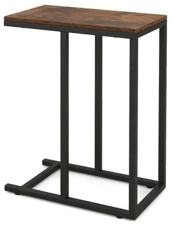 Mesa lateral em formato de "C" para sofá e cama Mesa lateral para sofá 64 cm Estrutura de metal Bandeja para TV Mesa Carvalho rústico Preto
