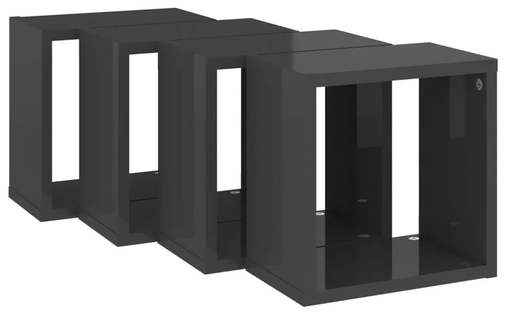 Prateleiras parede forma de cubo 4 pcs 26x15x26 cm cinza brilh.