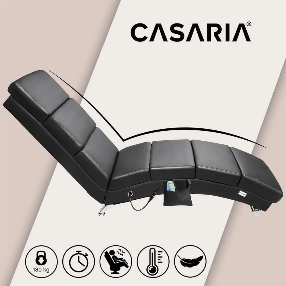 Espreguiçadeira London em couro sintético preto com função de massagem e aquecimento 186x55x89 cm Preta
