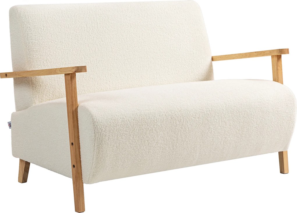 HOMCOM Sofá de 2 Lugares Estofado em Borreguito com Acolchoado Espesso Apoios de Braço e Pés de Madeira 118x76x78 cm Creme | Aosom Portugal