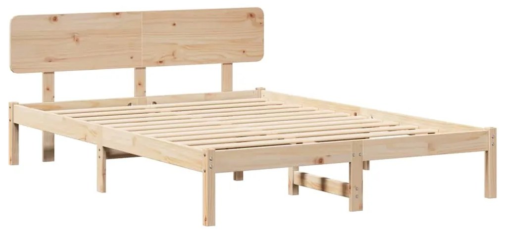 Cama com Cabeceira 140x200 cm em Madeira de Pinho Sólido