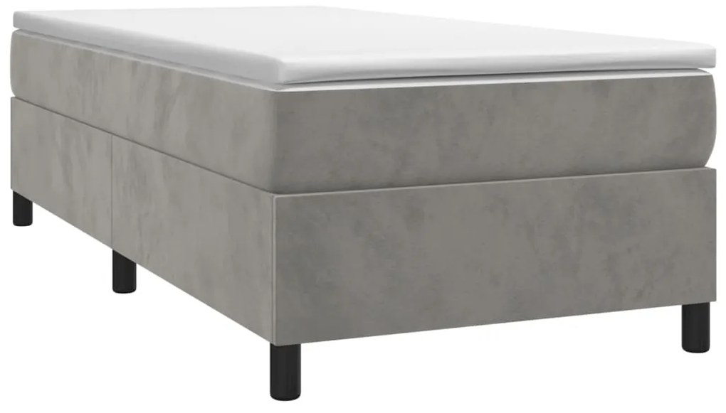 Cama com molas/colchão 90x190 cm veludo cinza-claro