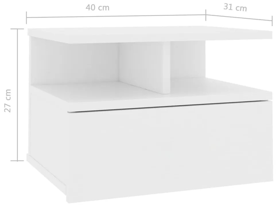 Mesa de cabeceira suspensa 40x31x27 cm contraplacado branco