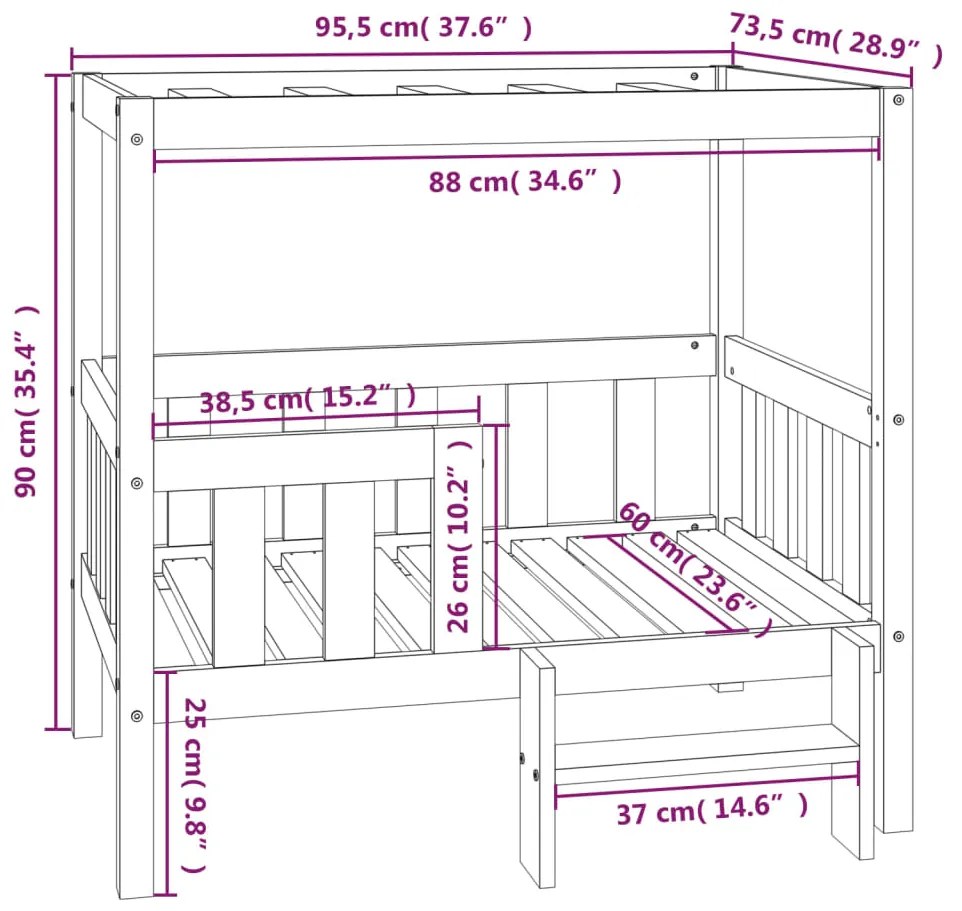 Cama para cães 95,5x73,5x90 cm madeira de pinho maciça