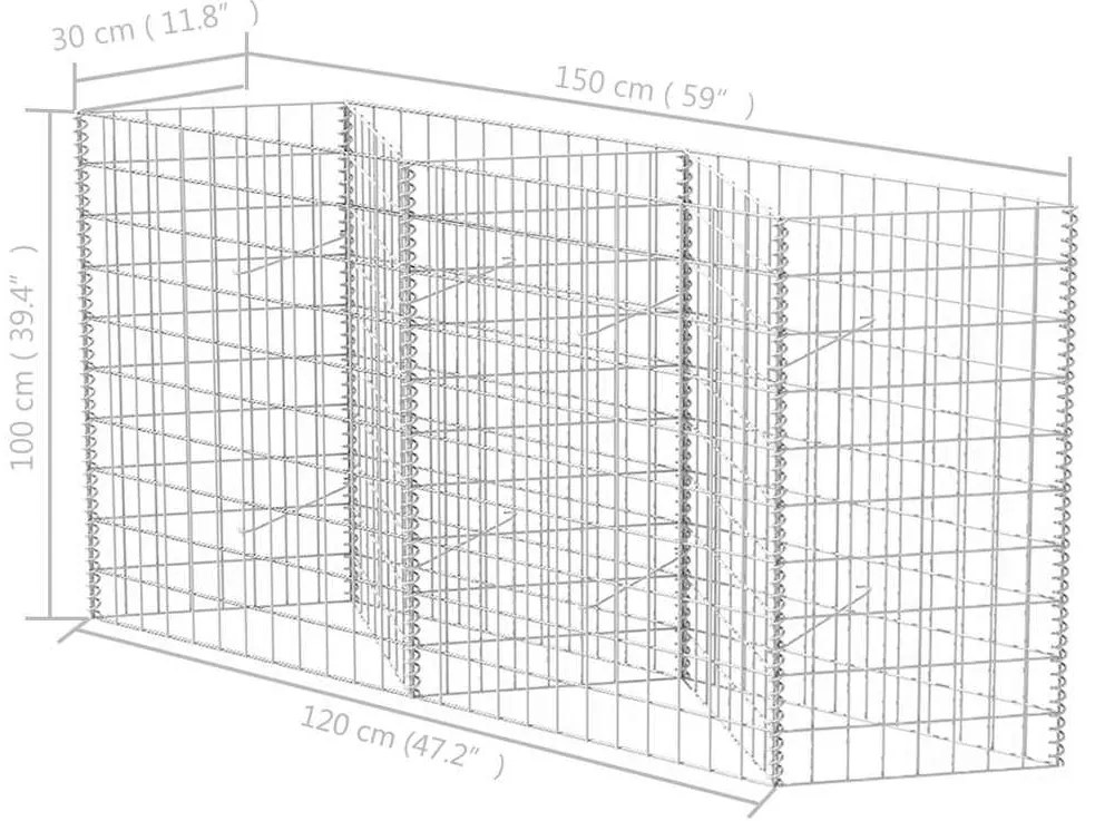 Cesto gabião aço galvanizado 120x30x100 cm