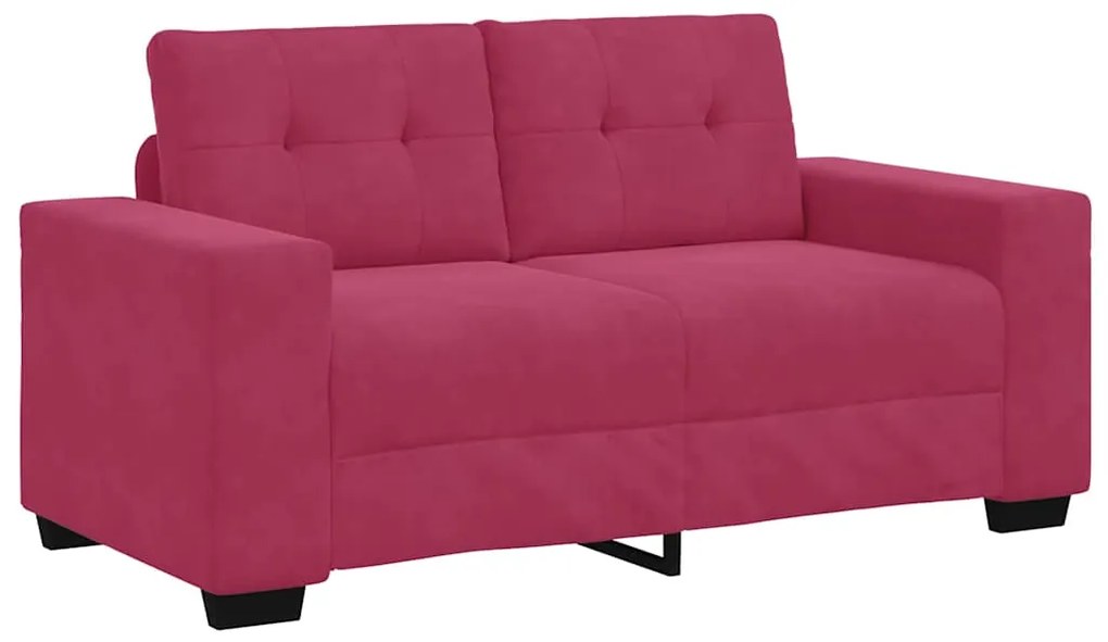 Conjunto de Sofá 3 Peças com Almofadas Vermelho Vinho em Veludo