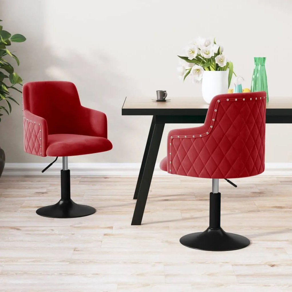 vidaXL Cadeiras de jantar giratórias 2 pcs veludo vermelho tinto