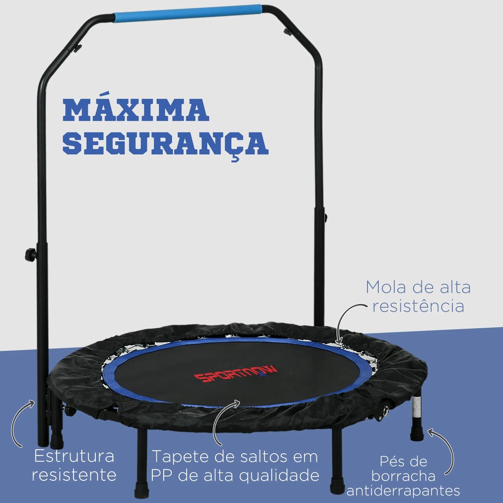 Trampolim Fitness Ø102 Trampolim Dobrável com Pega Ajustável em 4 Níveis Estrutura de Aço Azul