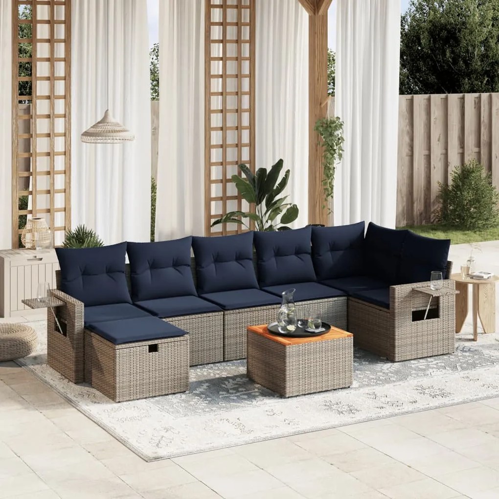 vidaXL 8 pcs conjunto sofás p/ jardim c/ almofadões vime PE cinzento