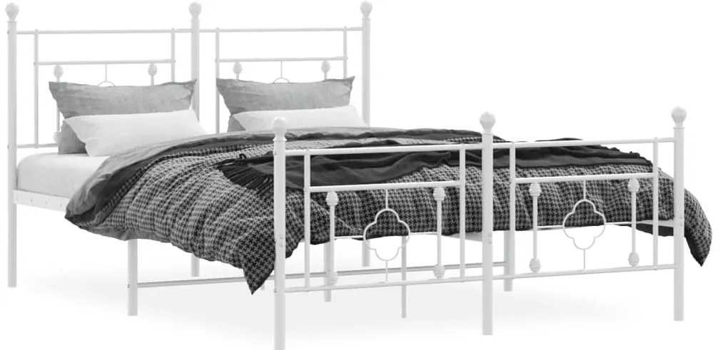 Estrutura de cama com cabeceira e pés 135x190 cm metal branco