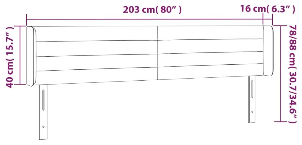 Cabeceira de cama c/ abas veludo 203x16x78/88cm cinzento-escuro