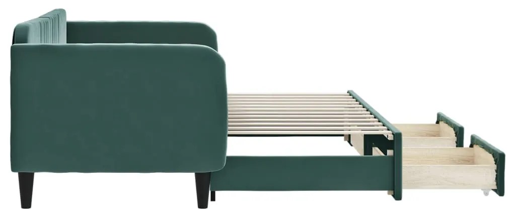 Sofá-cama c/ gavetão e gavetas 80x200cm veludo verde-escuro