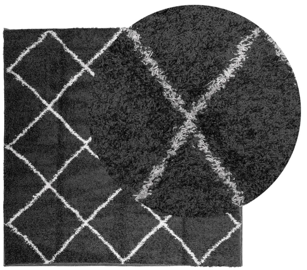 Tapete shaggy de pelo alto PAMPLONA 160x160 cm preto e creme