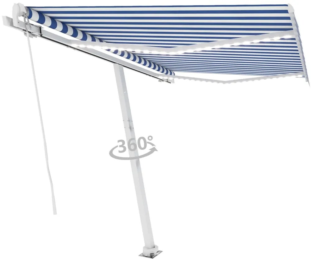 Toldo retrátil manual com LED 350x250 cm azul e branco