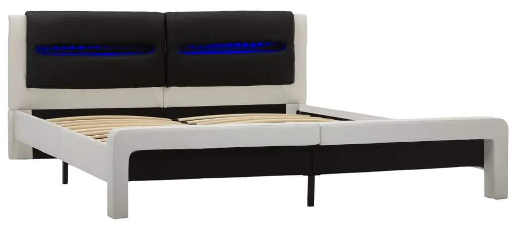 Estrutura cama c/ LEDs couro artificial 180x200cm branco/preto