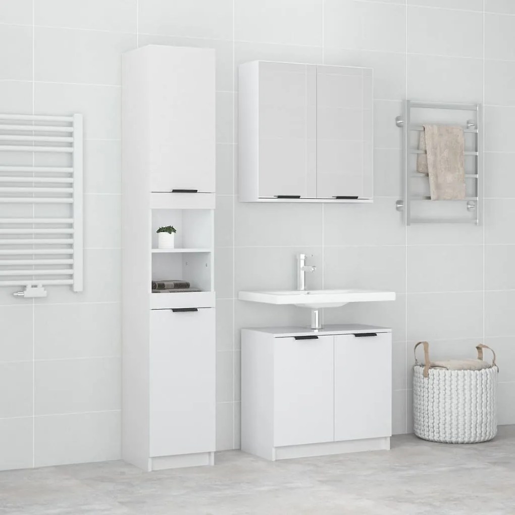 vidaXL 3 pcs conj. móveis casa de banho deriv.madeira branco brilhante