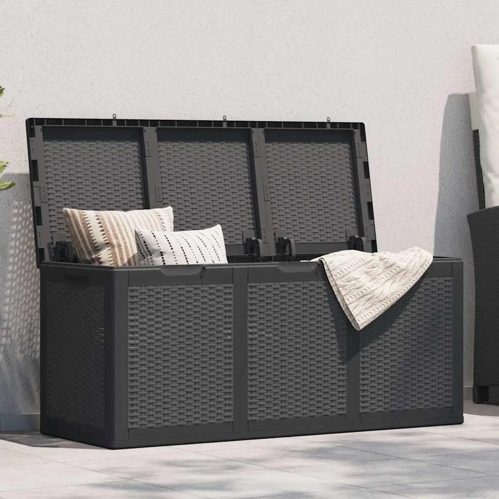 vidaXL Caixa de arrumação para jardim 270 L vime PP preto