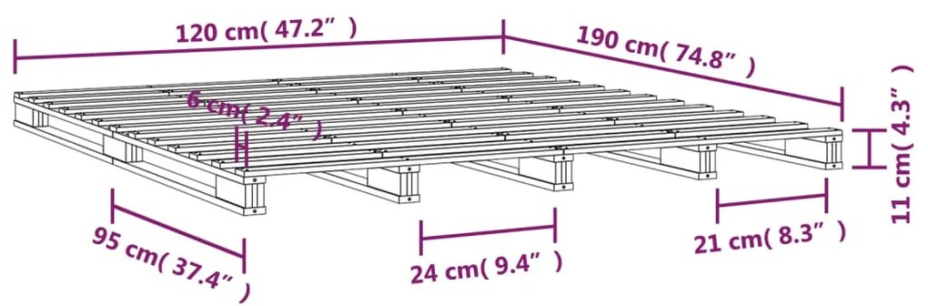 Cama de paletes pequena de casal 120x190 cm pinho maciço