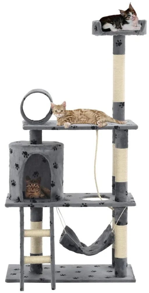 Árvore para gatos c/postes arranhadores sisal 140 cm cinzento