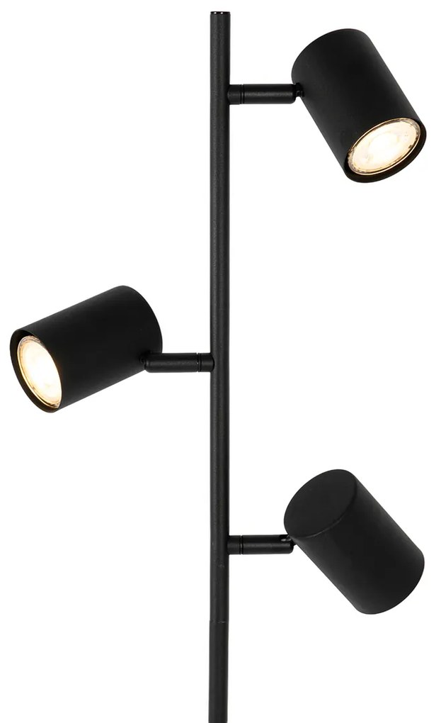 Candeeiro de pé moderno preto com madeira 3 luzes - Jeana Moderno,Industrial