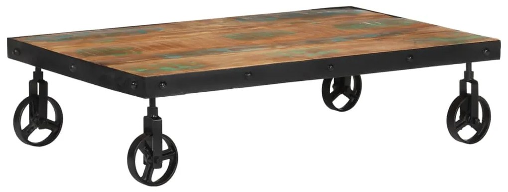 Mesa de centro c/ rodas 100x60x26 cm madeira recuperada maciça