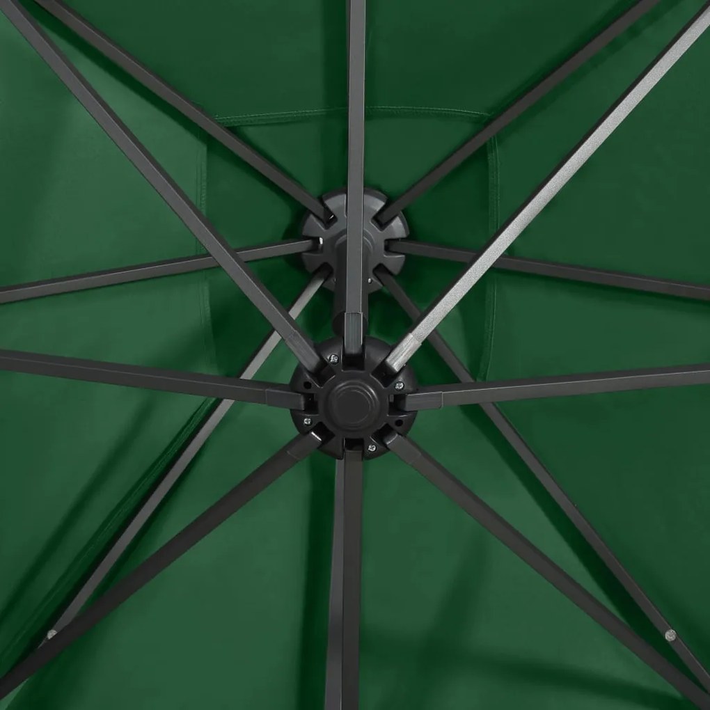 Guarda-sol jardim cantilever c/ poste e luzes LED 250 cm verde