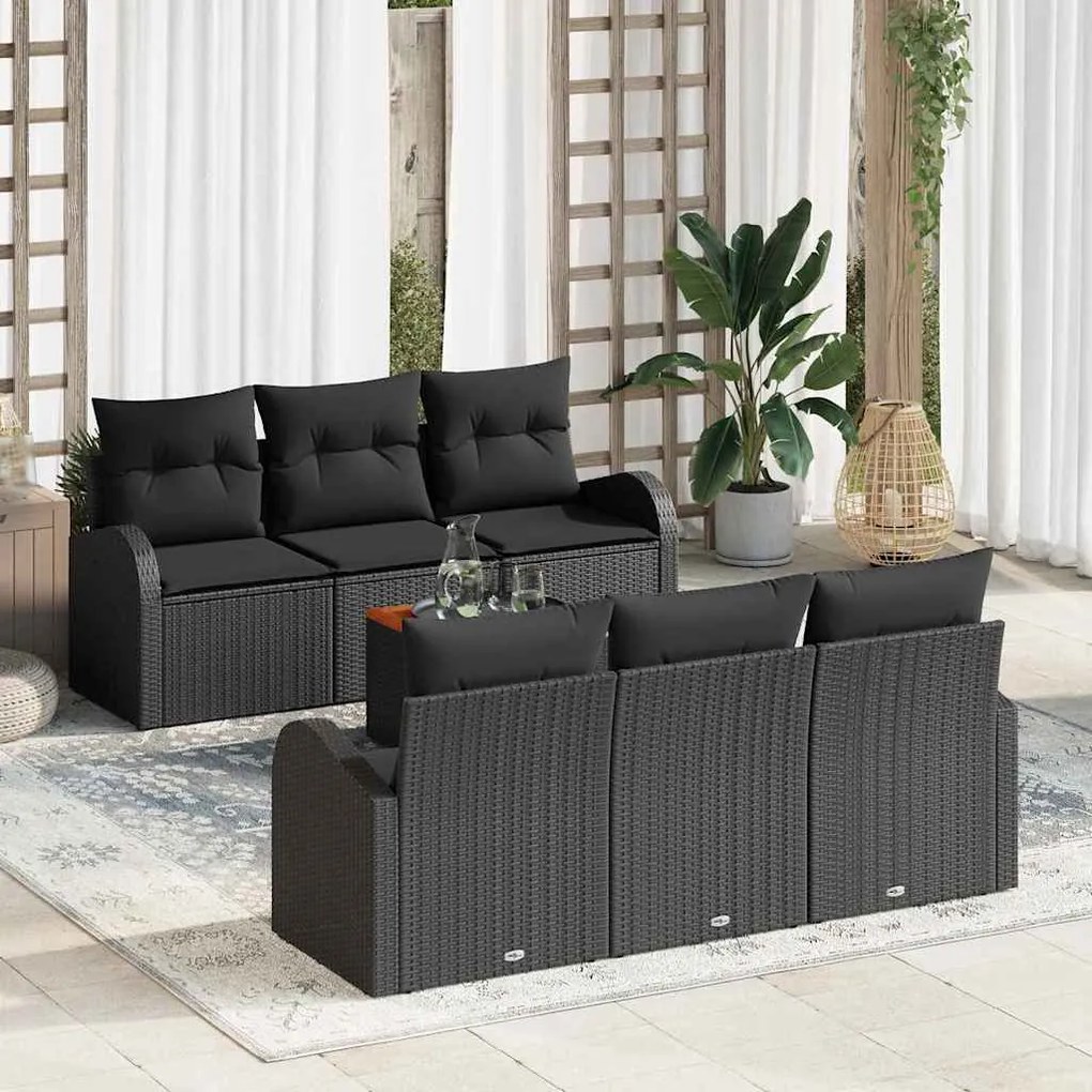 vidaXL Conjunto de Sofá de Jardim com almofada 7 pcs Preto vime PE