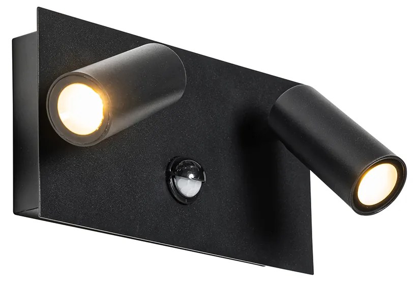 Candeeiro de parede exterior preto com LED sensor de movimento 2 luzes - Simon