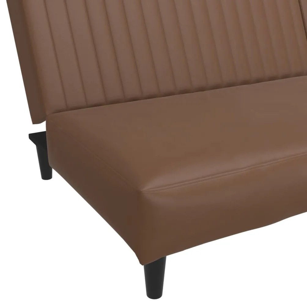 Sofá-cama de 2 lugares couro artificial castanho