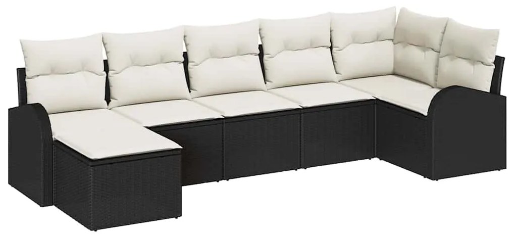 Conjunto de Sofá de Jardim de 7 Peças com Almofadas em Rattan Preto