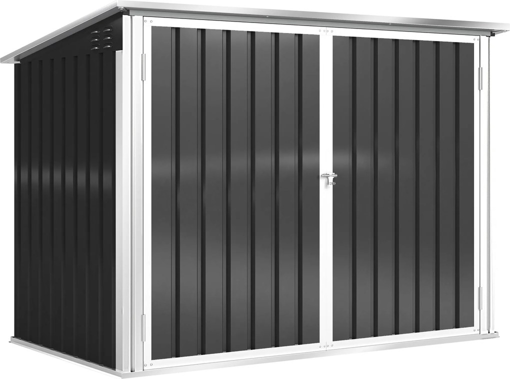 Outsunny Abrigo para Contentor de Lixo Duplo com Tampa Elevável e Portas Duplas 179,5x108x129,5 cm Cinzento Escuro | Aosom Portugal