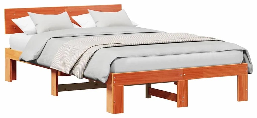 Estrado de Cama com Cabeceira Castanho 120x200 cm Madeira de Pinho