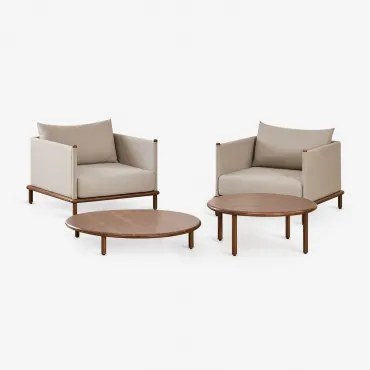 Conjunto De Jardim Com 2 Poltronas E 2 Mesas De Centro Redondas Em Madeira De Acácia Olivia Castanho-acácia Escuro & Castanho-acácia Escuro - Sklum