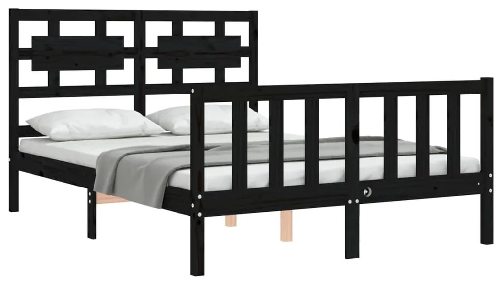 Estrutura de cama com cabeceira 140x190 cm madeira maciça preto