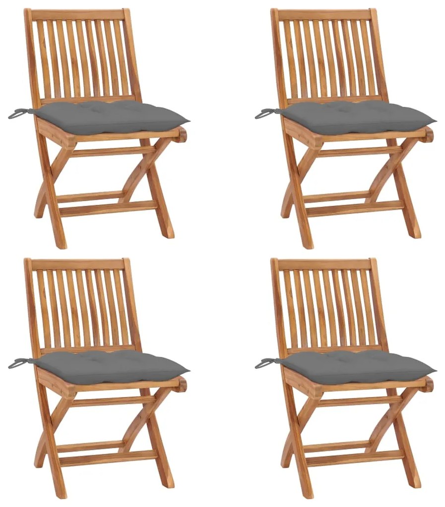 vidaXL Cadeiras de jardim dobráveis c/ almofadões 4 pcs teca maciça