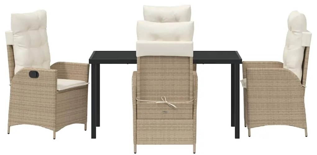 Conjunto de jantar de jardim com 5 peças e almofadas bege em rattan si