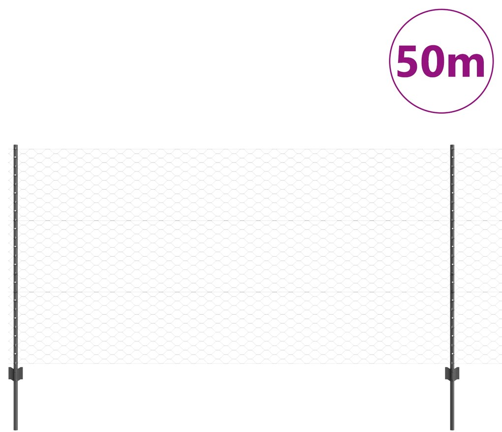 Postes de Cerca vidaXL 22 pcs U-Channel Cinza 120 cm Aço, Cerca Hexago
