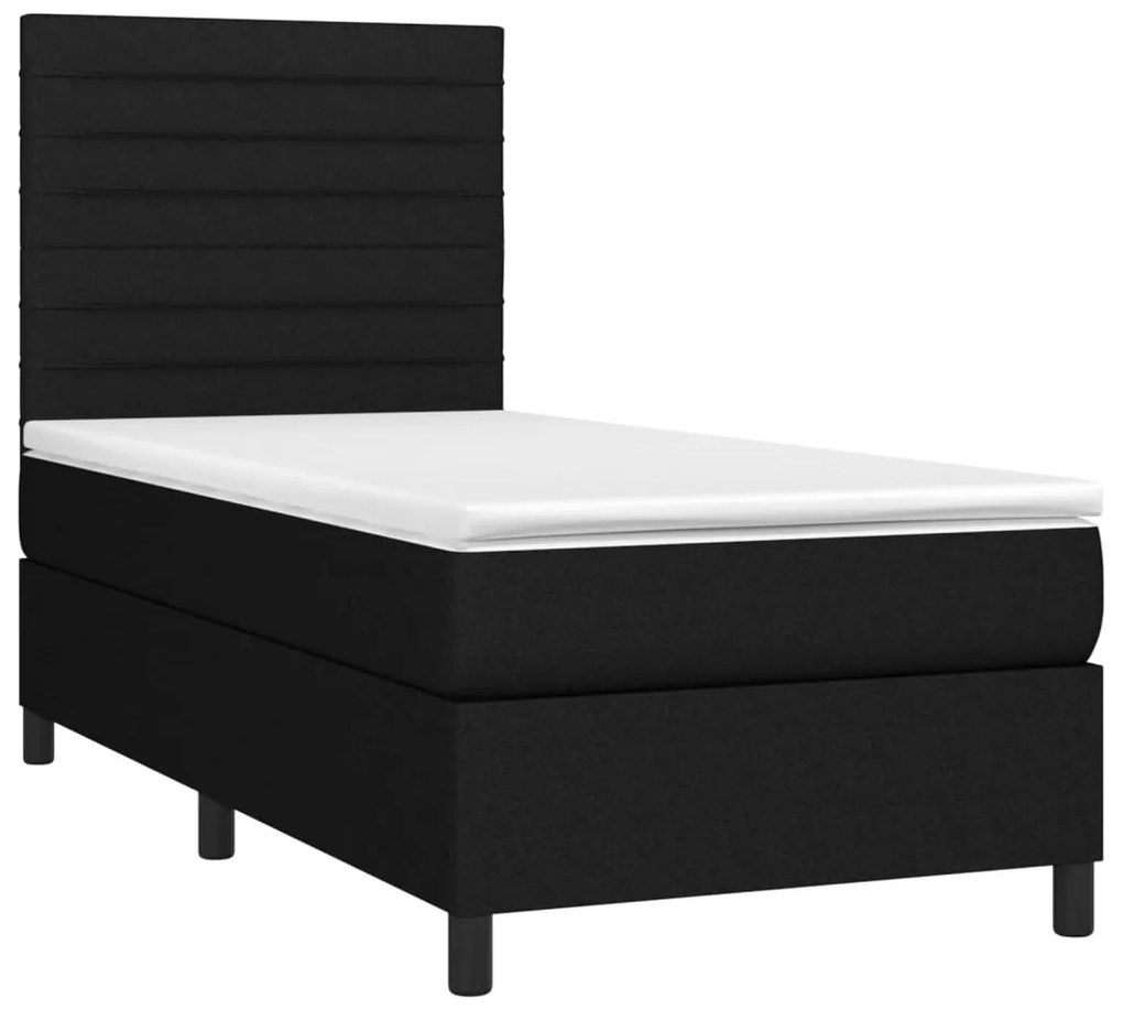 Cama box spring c/ colchão e LED 100x200 cm tecido preto