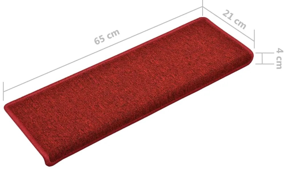 Tapete/carpete para degraus 15 pcs 65x21x4 cm vermelho