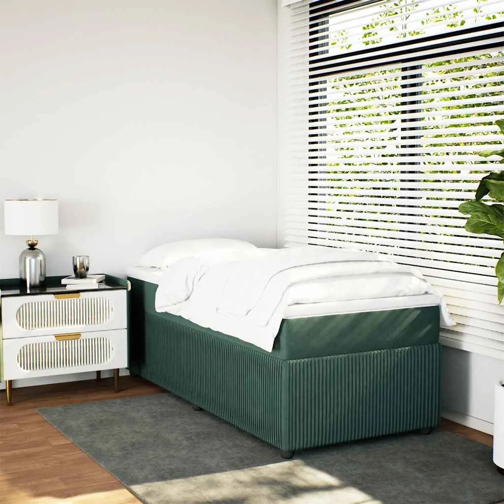 Cama com molas/colchão 90x200 cm veludo verde-escuro