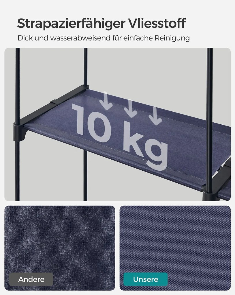 Guarda Roupa em tecido com 2 varões para roupa 43 x 140 x 174 cm Azul escuro