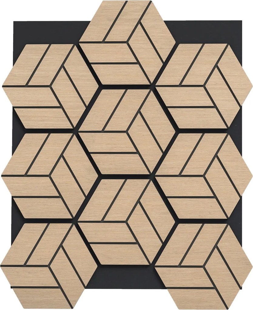 Conjunto de 4 painéis acústicos 81 x 66 cm com 9 painéis hexagonais de madeira para redução de ruído e decoração de tetos e paredes