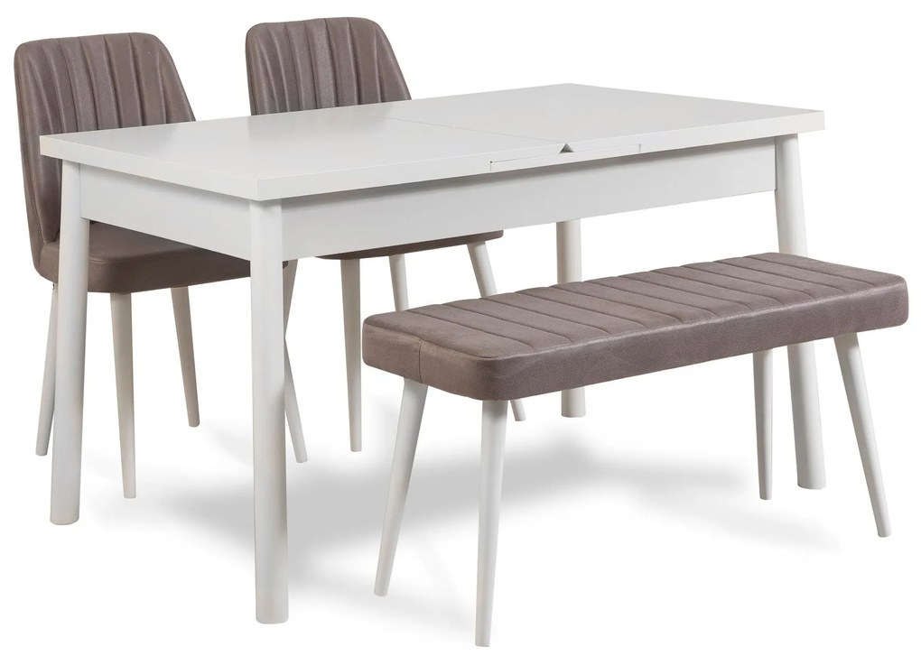 Conjunto de Mesa e Cadeiras Costa – Branco e Cinzento – Mesa: 120x77x7
