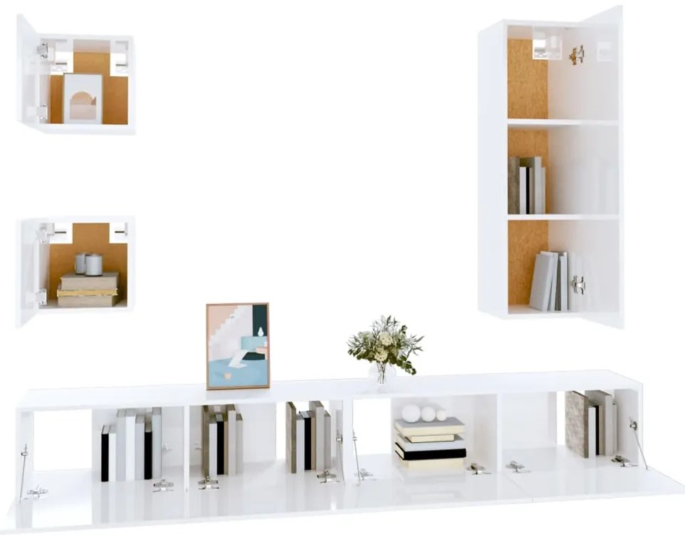 Conjunto móveis de TV 5 pcs madeira processada branco