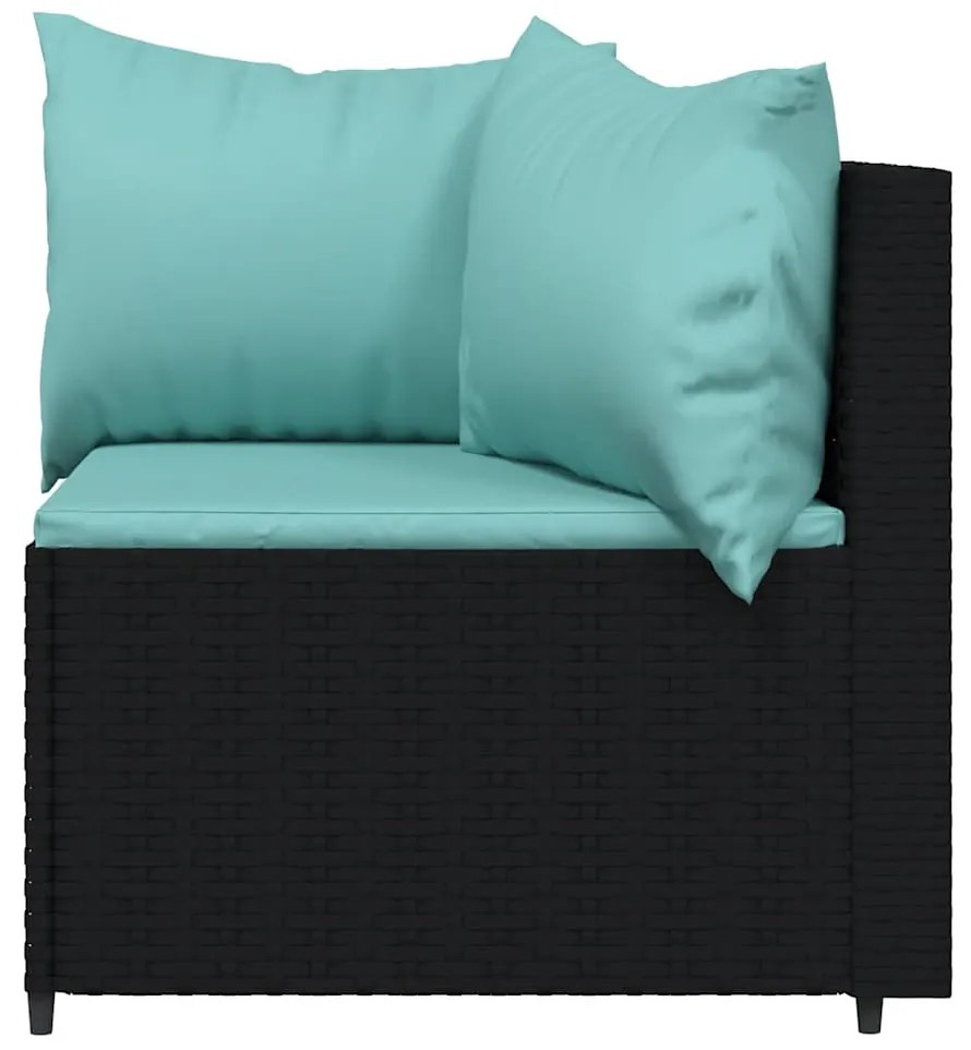 3 pcs conjunto lounge de jardim c/ almofadões vime PE preto