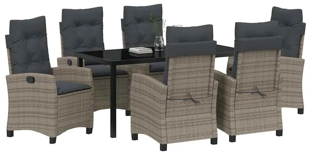 Conjunto de Jantar de Jardim 7 Peças com Almofadas - Rattan Poliéster